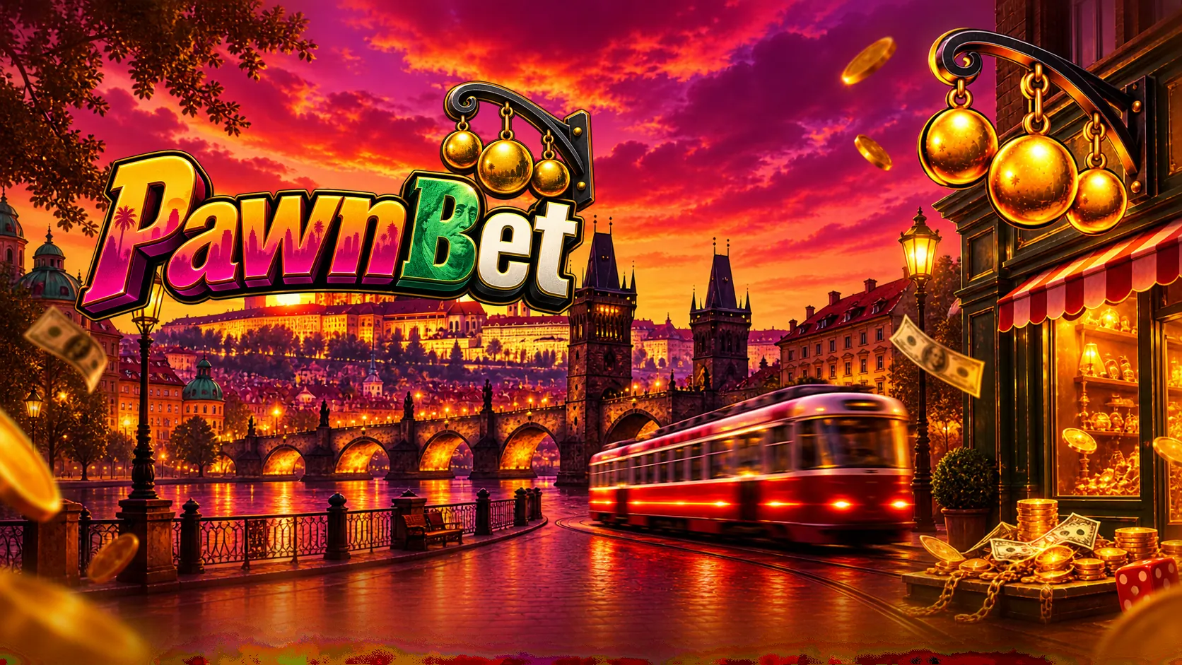 Pawnbet — il Banco d'Oro sul lungofiume al tramonto